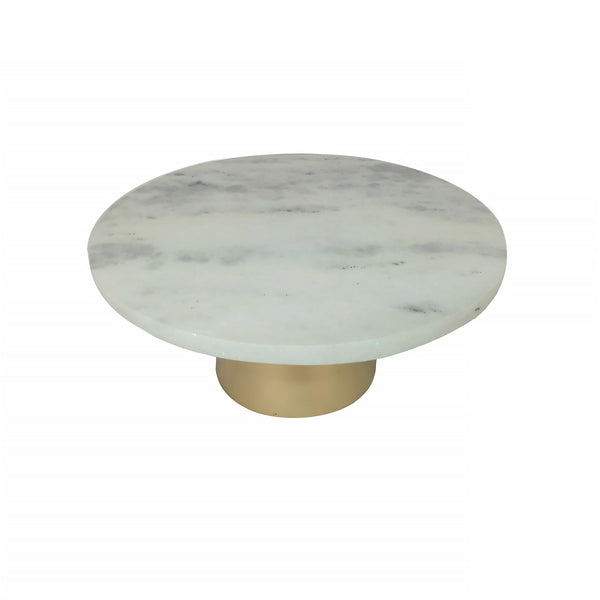 PEDESTAL CON TOPE ESTILO MARMOL Y BASE DORADA