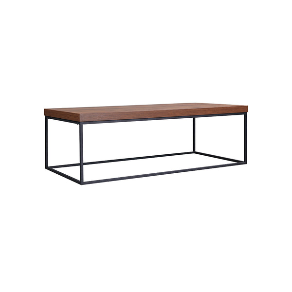 MESA DE CENTRO ACABADO DE MADERA Y BASE NEGRA