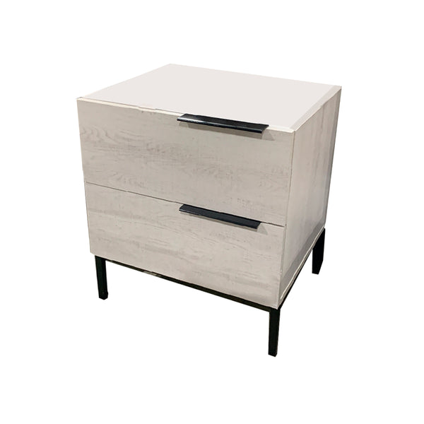 MESA DE NOCHE EN MADERA BLANCA Y PATAS NEGRAS
