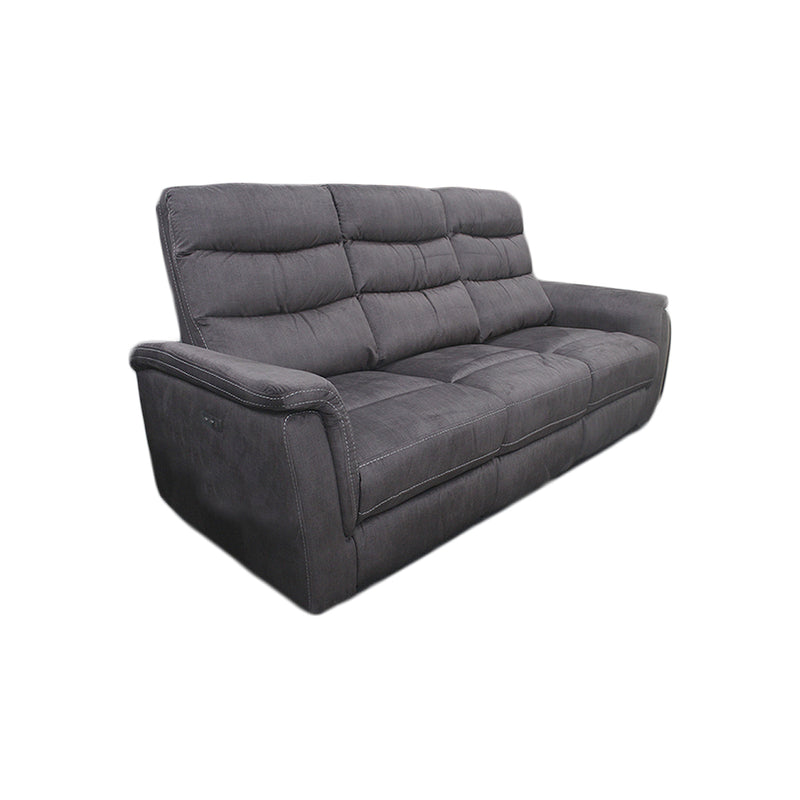 SOFA RECLINABLE ELECTRICO DE TRES ASIENTOS EN TELA MARRON CON PUERTO USB