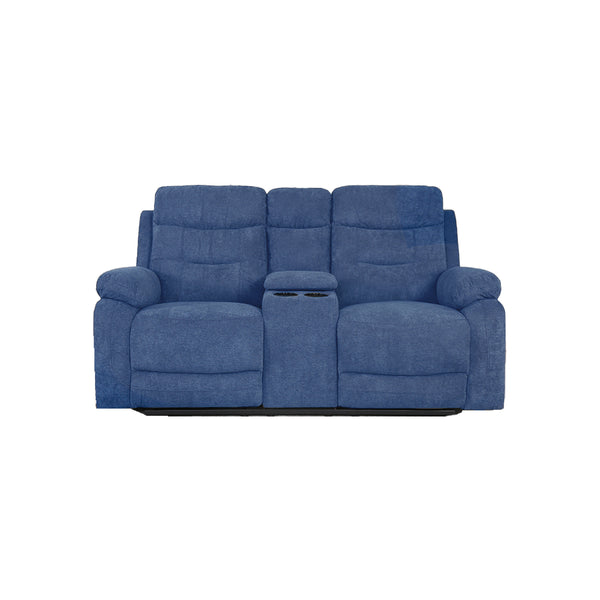 SOFA RECLINABLE MANUAL DE DOS ASIENTOS  EN TELA AZUL