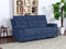 SOFA RECLINABLE MANUAL DE TRES ASIENTOS EN TELA AZUL