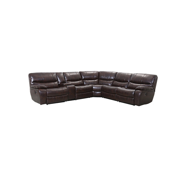 SOFA SECCIONAL RECLINABLE ELECTRICO EN PIEL SINTETICA MARRON
