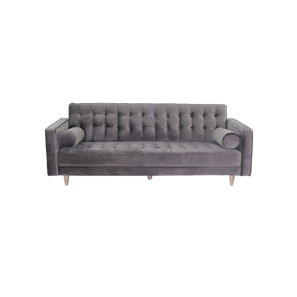 SOFA ESTACIONARIO DE 3 ASIENTOS  EN TERCIOPELO GRIS