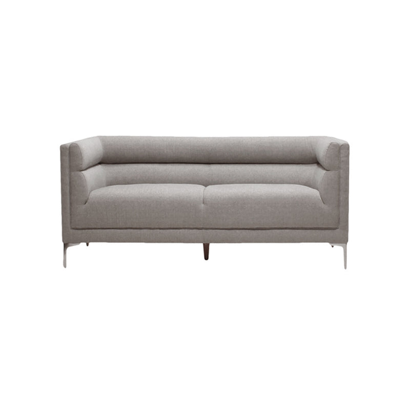 SOFA ESTACIONARIO DE 2 ASIENTOS EN TELA SUAVE COLOR GRIS CON PATAS PLATEADAS