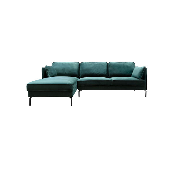SOFA SECCIONAL ESTACIONARIO IZQUIERDO EN TELA VERDE Y PATAS NEGRAS