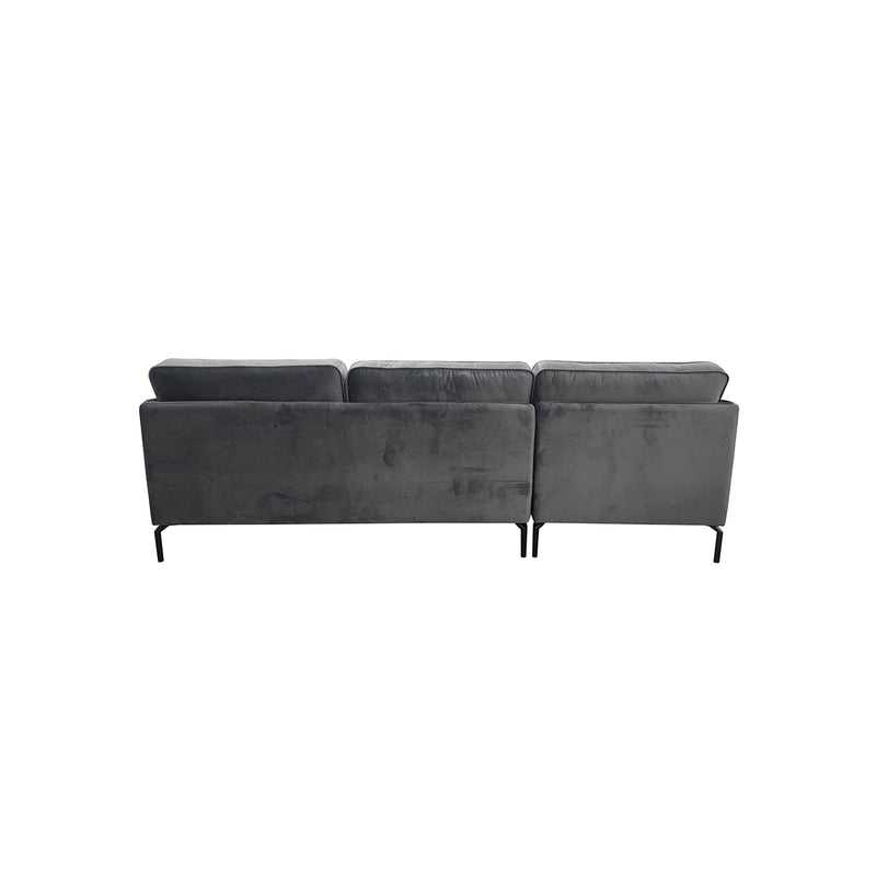SOFA SECCIONAL ESTACIONARIO TAPIZADO EN TELA GRIS Y PATAS NEGRAS
