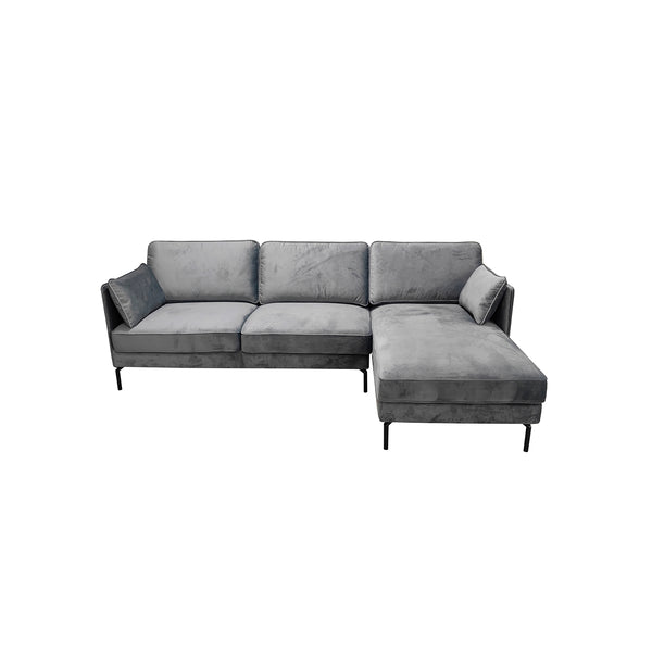 SOFA SECCIONAL ESTACIONARIO TAPIZADO EN TELA GRIS Y PATAS NEGRAS