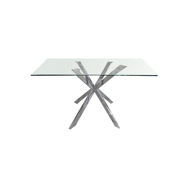 MESA DE COMEDOR TOPE DE CRISTAL Y PATAS CROMADAS