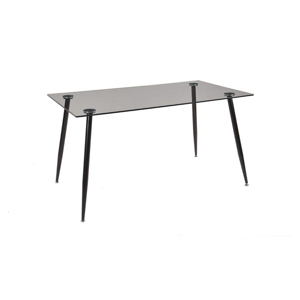 MESA DE COMEDOR TOPE DE CRISTAL Y PATAS NEGRAS