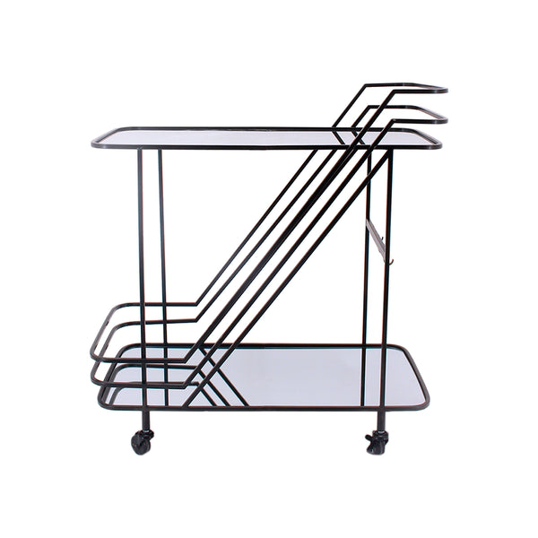 CARRITO DE BAR CON TOPE EN CRISTAL Y BASE NEGRA