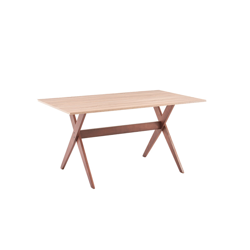 MESA DE COMEDOR CON TOPE ACABADO MADERA CLARA Y PATAS MARRONES