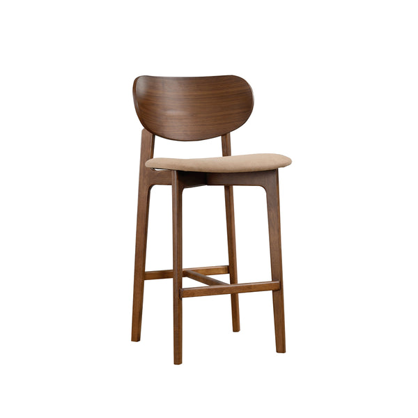 TABURETE DE BAR ACABADO EN MADERA Y TELA BEIGE