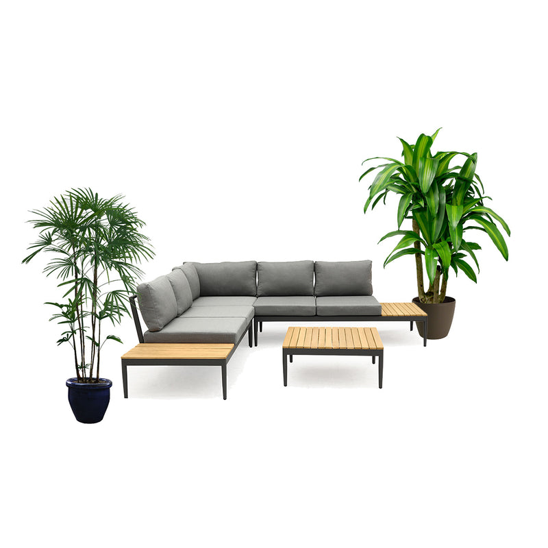 SECCIONAL SHADE EN TELA GRIS 4PCS: MESA DE CENTRO, BANCO DERECHA E IZQUIERDAY ESQUINERO
