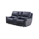 SOFA RECLINABLE MANUAL NEW REGGIO DE 2 ASIENTOS EN PIEL SINTETICA AZUL CON CONSOLA