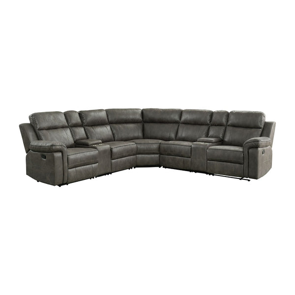 SOFA SECCIONAL RECLINABLE MANUEL EN PIEL SINTETICA MARRON OSCURO