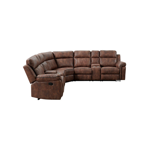 SOFA SECCIONAL RECLINABLE MANUEL EN PIEL SINTETICA MARRON