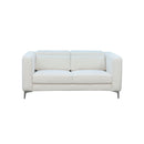 SOFA ESTACIONARIO DE DOS ASIENTOS EN TELA TEXTURIZADA OFF WHITE BEIGE Y PATAS PLATEADAS