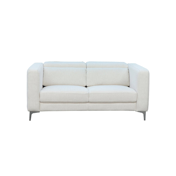 SOFA ESTACIONARIO DE DOS ASIENTOS EN TELA TEXTURIZADA OFF WHITE BEIGE Y PATAS PLATEADAS