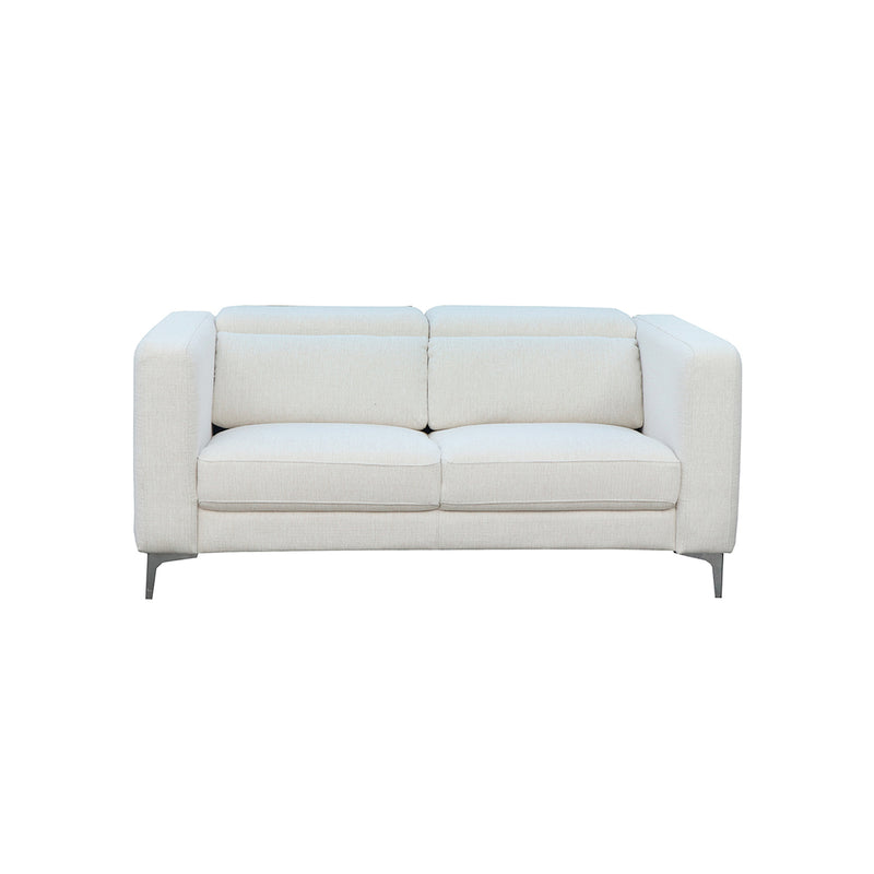 SOFA ESTACIONARIO DE DOS ASIENTOS EN TELA TEXTURIZADA OFF WHITE BEIGE Y PATAS PLATEADAS