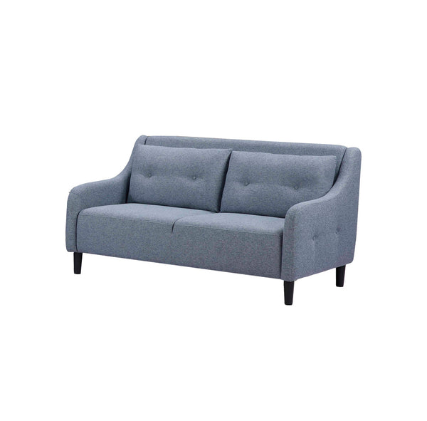 SOFA ESTACIONARIO DE TRES ASIENTOS TAPIZADO EN TELA GRIS Y PATAS NEGRAS