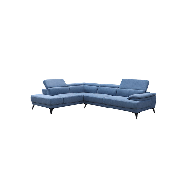 SOFA SECCIONAL ESTACIONARIO IZQUIERDO EN TELA AZUL Y PATAS NEGRAS