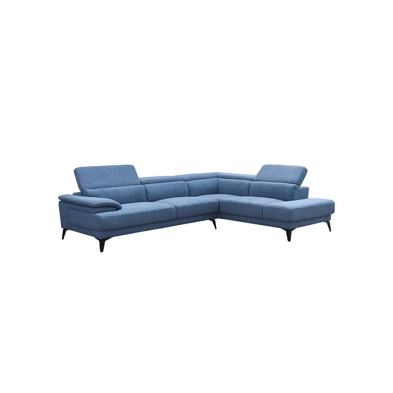 SOFA SECCIONAL ESTACIONARIO DERECHO EN TELA AZUL Y PATAS NEGRAS