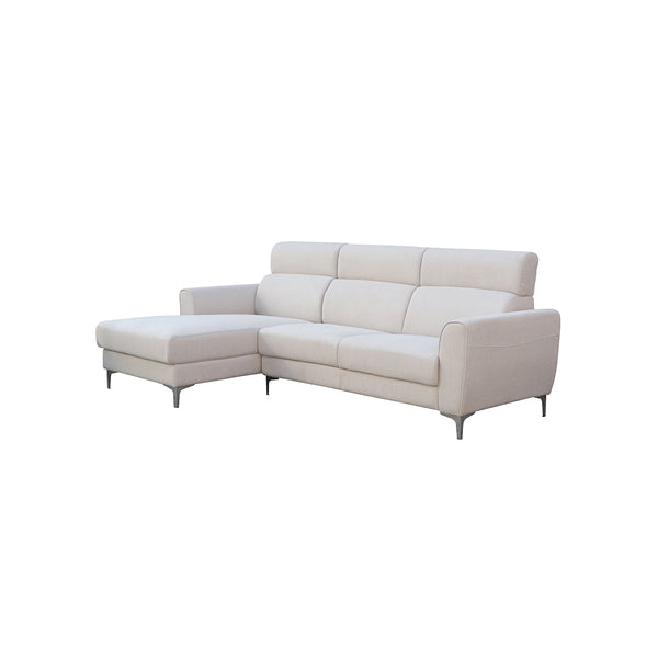 SOFA SECCIONAL ESTACIONARIO IZQUIERDO EN TELA BEIGE Y PATAS PLATEADAS
