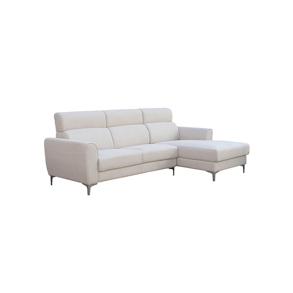 SOFA SECCIONAL ESTACIONARIO DERECHO EN TELA BEIGE Y PATAS PLATEADAS