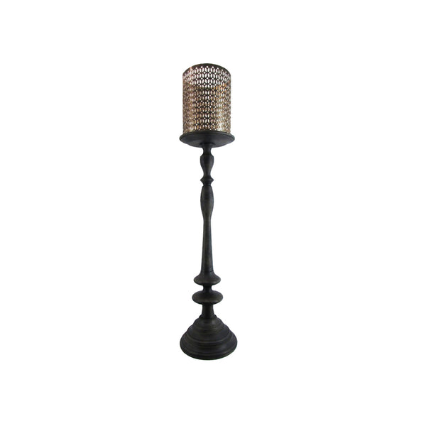 ***WOODEN PILLAR HOLDER WITH GLASS