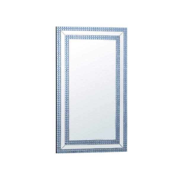 WALL MIRROR-PLAIN CLEAR MIRROR, BLUE GRAY BEVELLED MIRROR SQUARES, BLACK PAINTED MDF BACK 900*1500*4