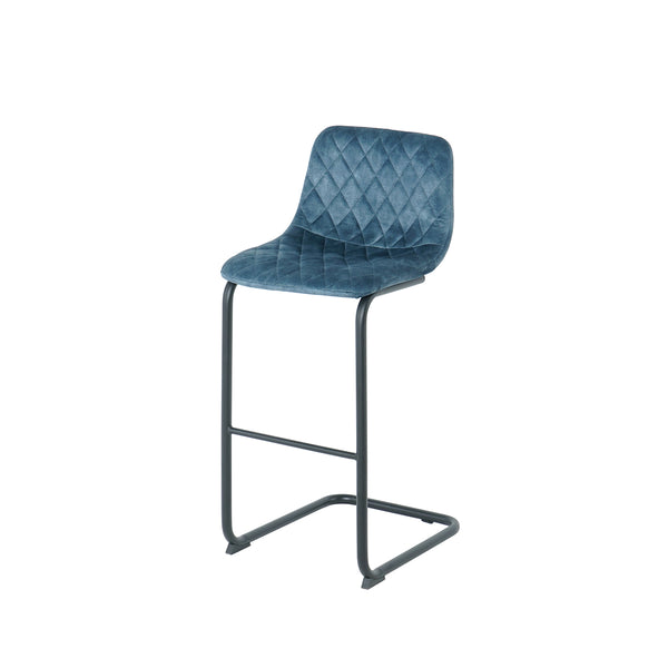 TABURETE CON ASIENTO Y RESPALDO EN TELA AZUL Y PATAS NEGRAS