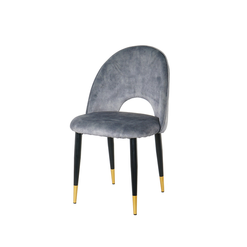 SILLA DE COMEDOR EN TELA GRIS CON PATAS NEGRAS Y CASQUILLOS DORADOS